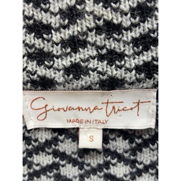 Giovanna Tricot Made Italy Black Houndstooth Long Knit Cardigan-Pockets Wool S - Picture 10 of 12